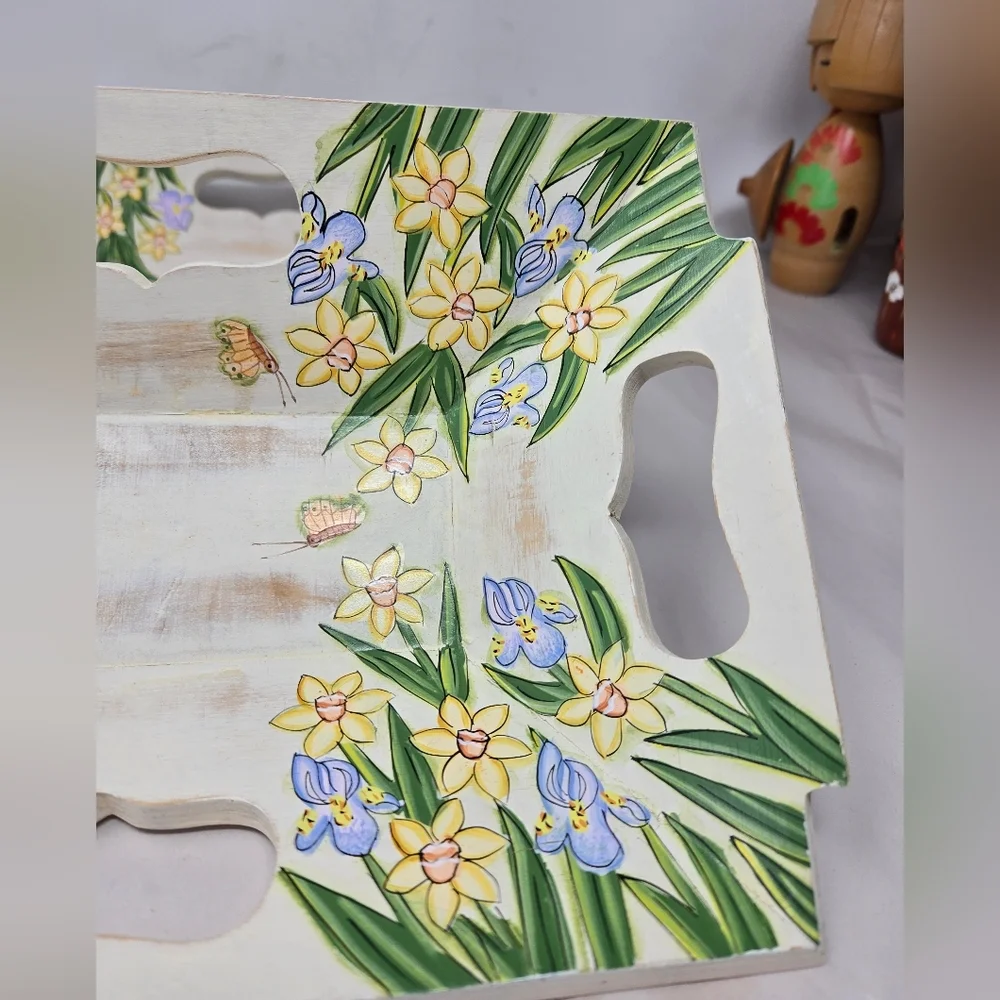 Wood Serving Trays Nesting Set Of 2 Handmade-Painted Trays Holders Decor Spring